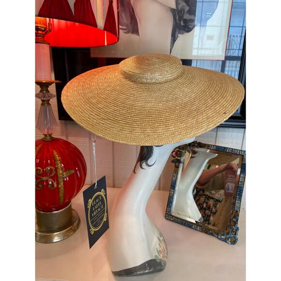 vintage wide brim straw hat saucer platter cartwheel 1940s fashion summer 40s - Picture 3 of 5